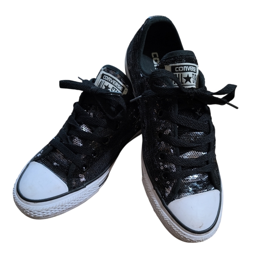 Converse All Star Sparkle Black/Gray Sequin Sneakers Size 6